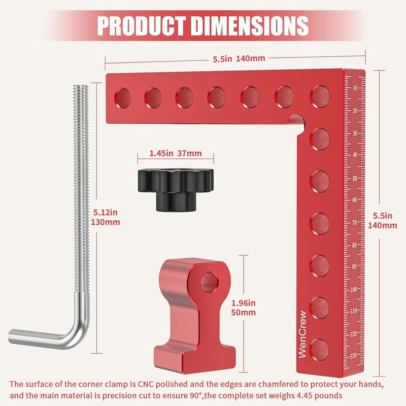 WenCrew Corner Clamps for Woodworking, 4 Pack 90 Degree Right Angle Clamp, 5.5" Aluminum Clamping Squares Woodworking Tools for Cabinets, Drawers, Frames, DIY Projects, Gifts for Men Dad - Image 4